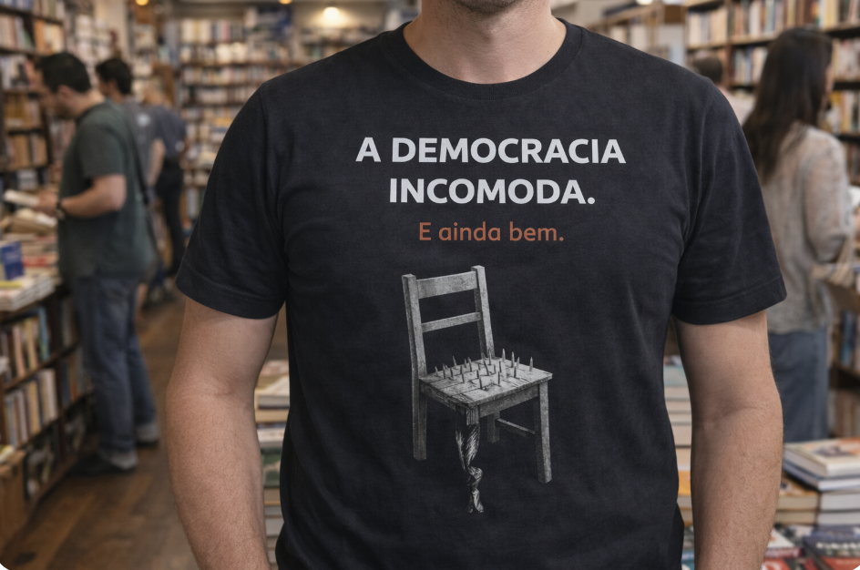 Camiseta A democracia incomoda — em contexto